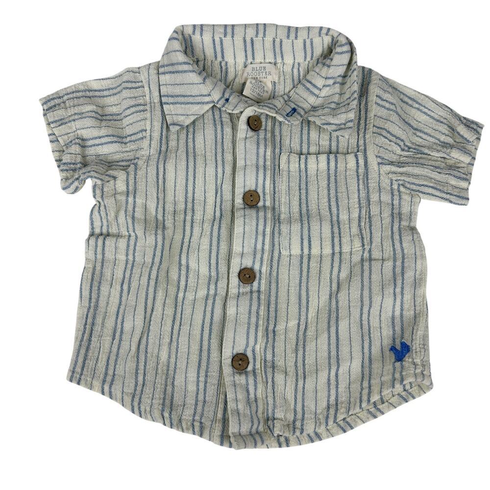 Blue Rooster Kids Blue White Striped Button Down Short Sleeve Shirt 12-18M